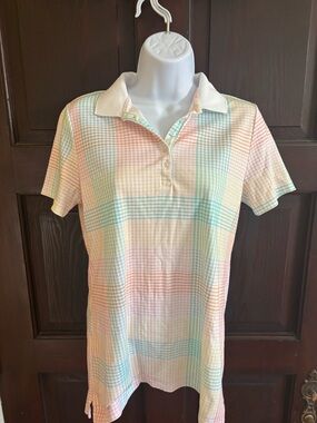 Lands' End Pastel Plaid Polo in Pink, Mint & Yellow Small